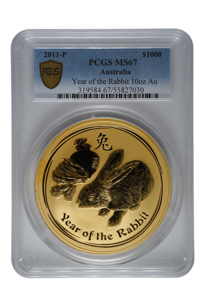 2011 Australia 10 oz Gold Lunar Rabbit PCGS MS-67 (Series II)