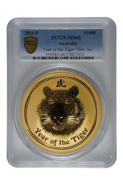 2010 Australia 10 oz Gold Lunar Tiger PCGS MS-66 (Series II)