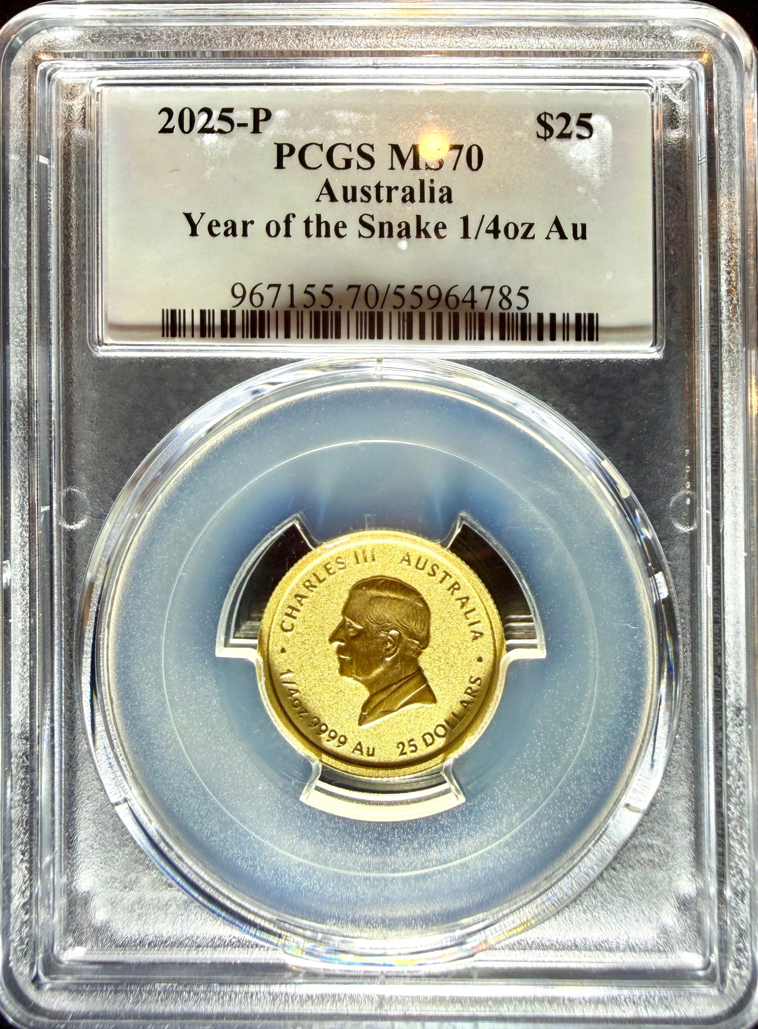 2025 1/4 oz Gold Australia Lunar Snake PCGS MS-70