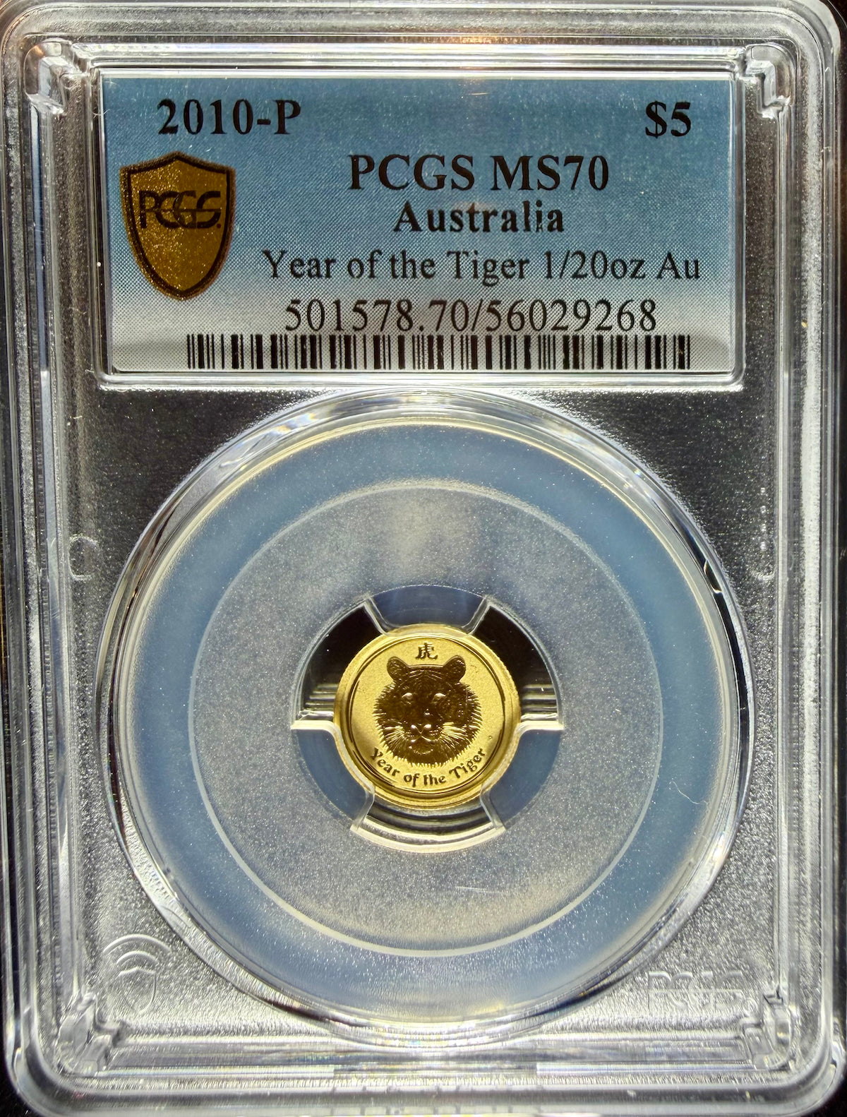 2010 1/20 oz Gold Australia Lunar Tiger PCGS MS-70