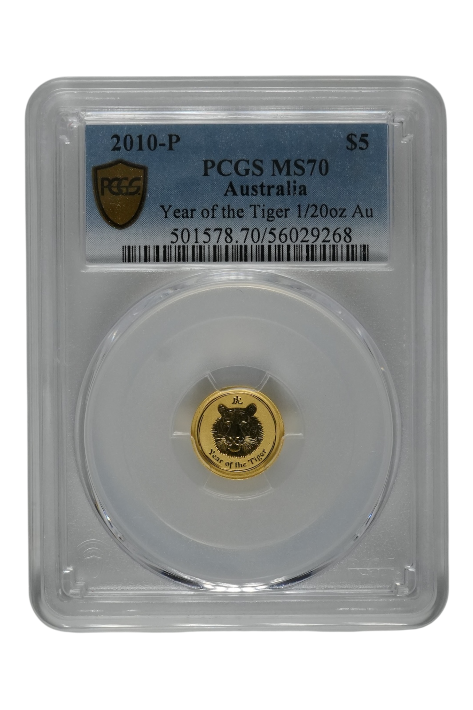 2010 1/20 oz Gold Australia Lunar Tiger PCGS MS-70