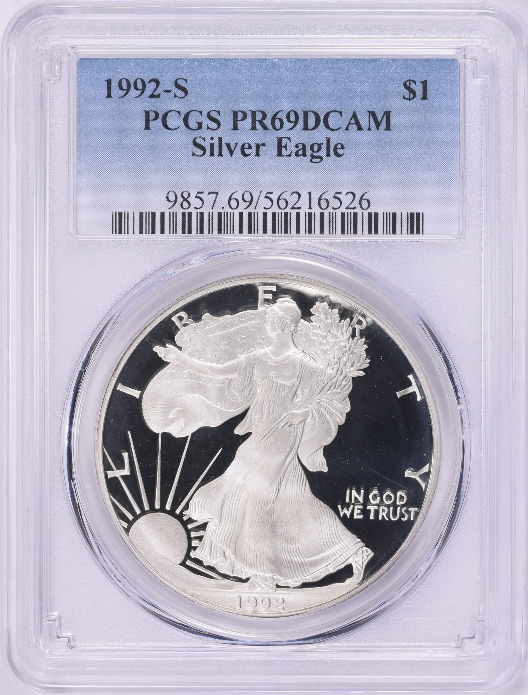 1992-S 1 oz American Silver Eagle PCGS PR-69 DCAM