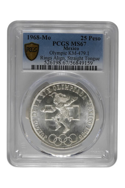 1968 Mexico Silver 25 Pesos Olympic PCGS MS 67