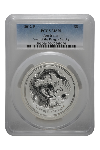 2012-P 4.9944 oz Silver Australia Lunar Dragon PCGS MS-70