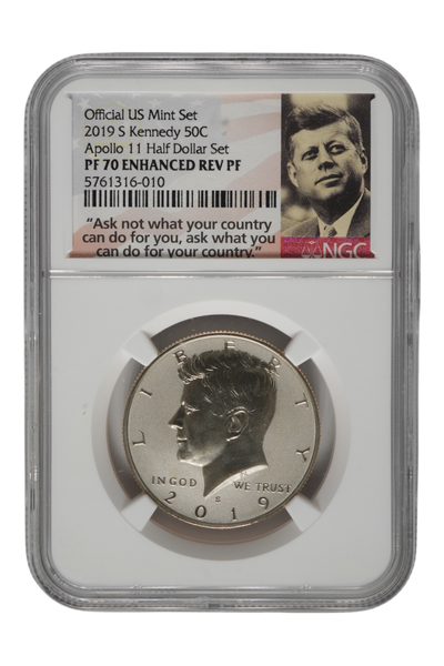 2019-S Enhanced Reverse Proof Kennedy Half Dollar 0.3646 oz Clad NGC PF 70