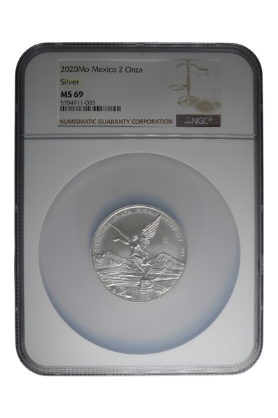 2020-Mo 2 oz Silver Mexico Libertad NGC MS 69