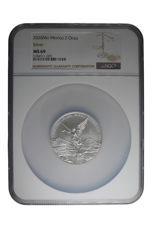 2020-Mo 2 oz Silver Mexico Libertad NGC MS 69
