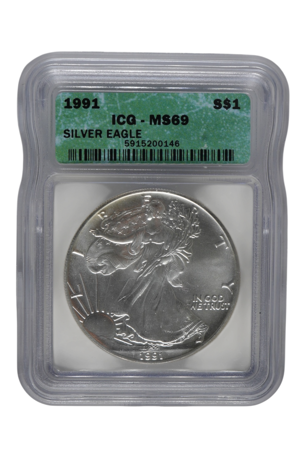 1991 1 oz American Silver Eagle ICG MS 69