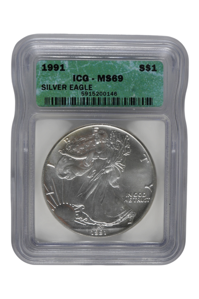 1991 1 oz American Silver Eagle ICG MS 69