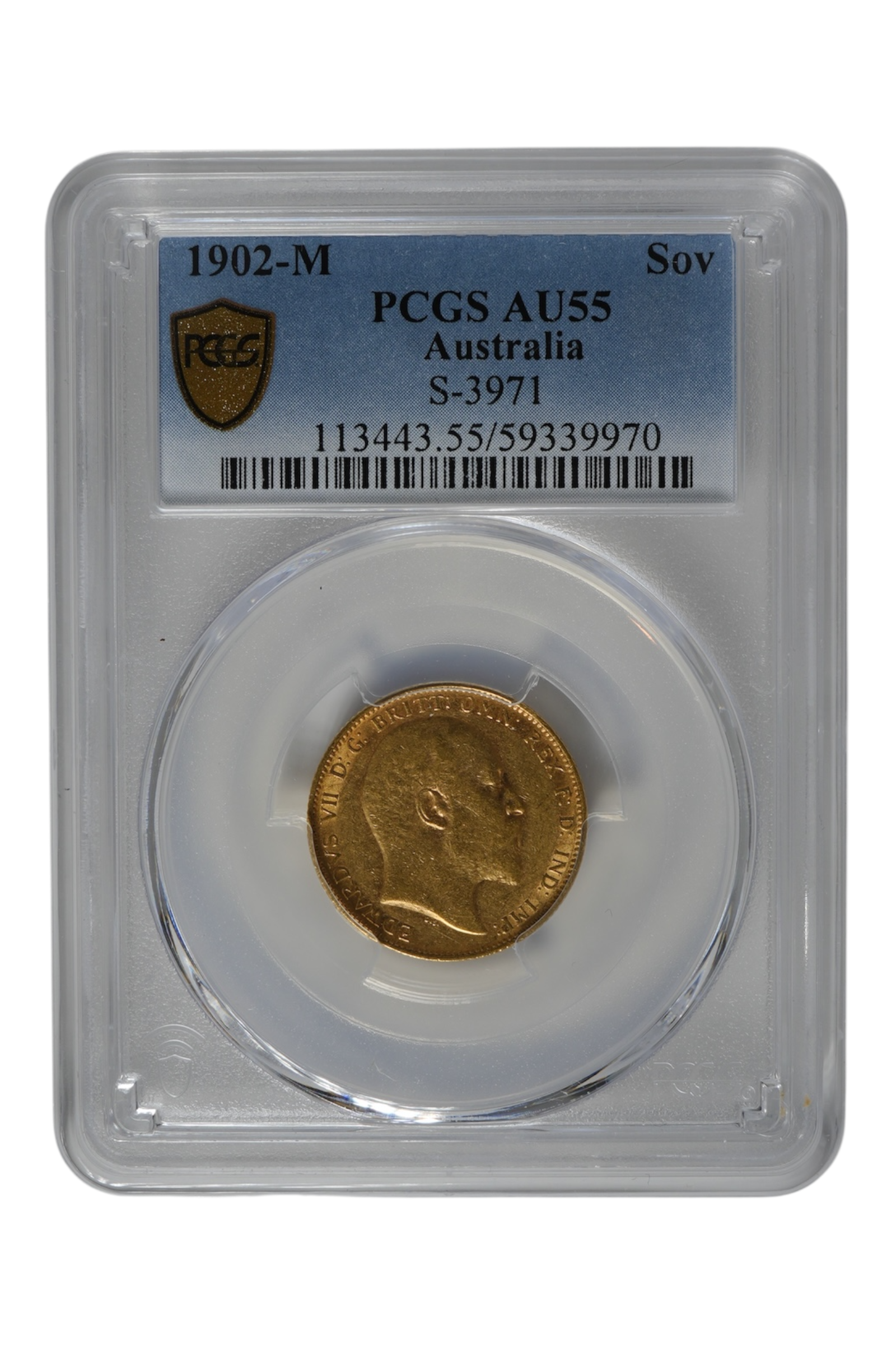 1902 0.2355 oz Gold Australia Sovereign PCGS AU-55