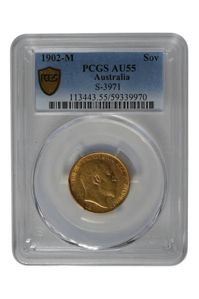 1902 0.2355 oz Gold Australia Sovereign PCGS AU-55