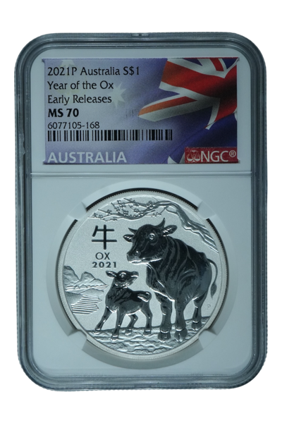 2021 1 oz Silver Australia Lunar Ox NGC MS 70
