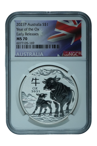 2021 1 oz Silver Australia Lunar Ox NGC MS 70