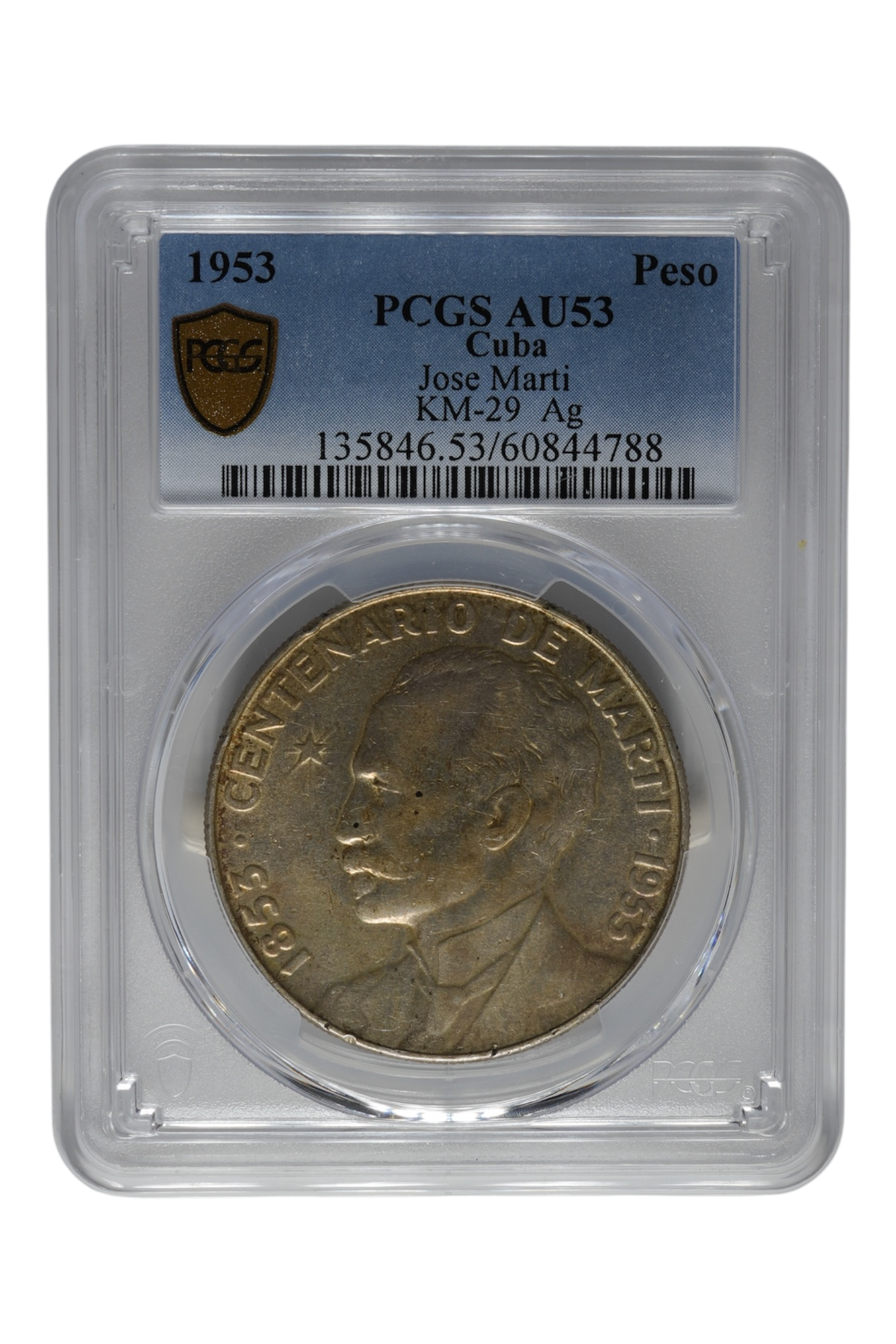 1953 Cuba Silver Jose Marti Peso PCGS AU 53