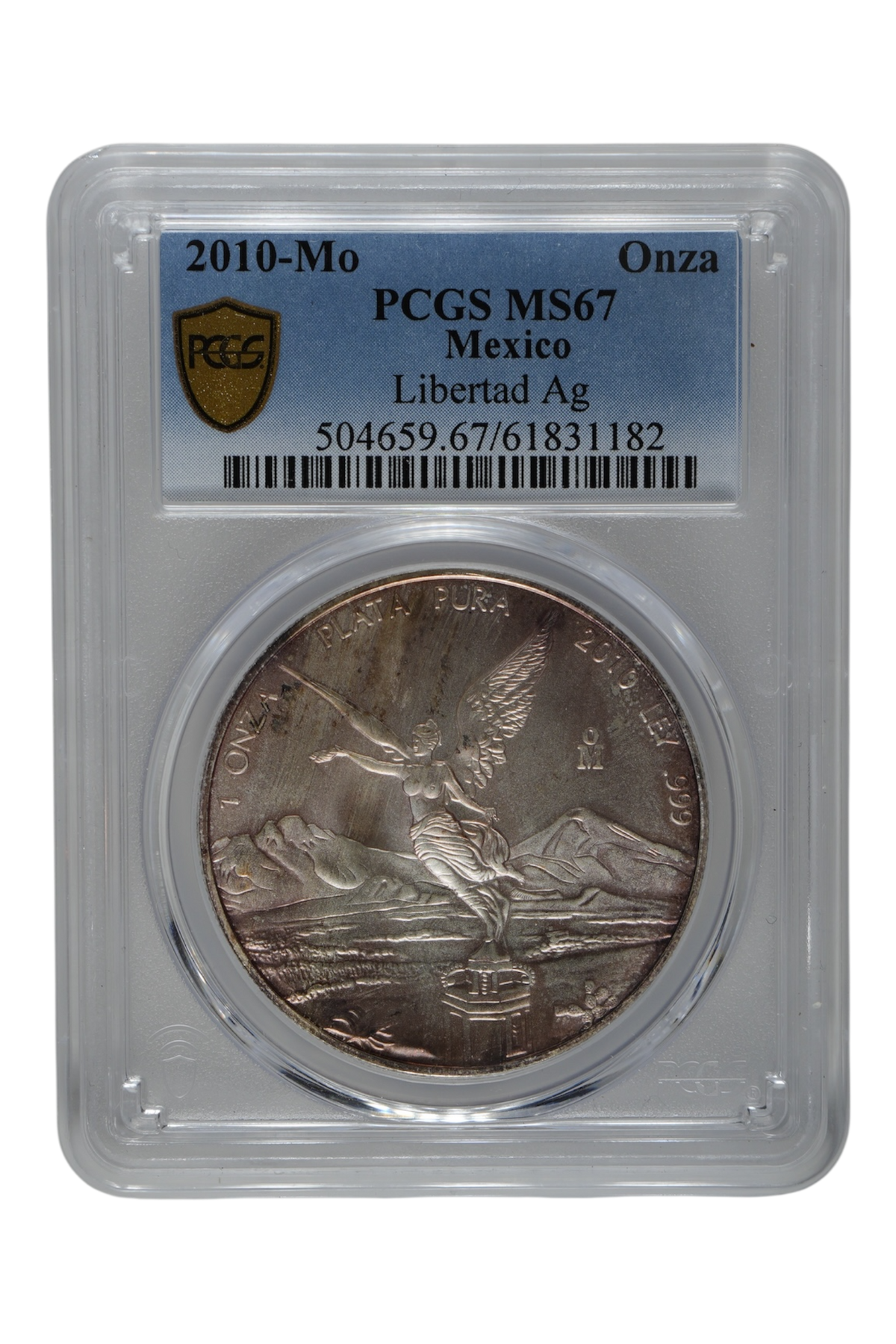 Mexico 2010-Mo Silver Onza Libertad KM-639 PCGS MS-67 (Toned)