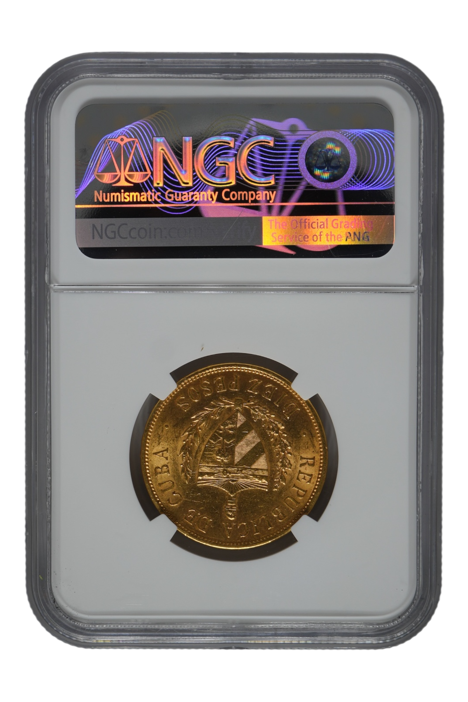 1916 0.4842 oz Gold Cuba 10 Pesos NGC AU-58