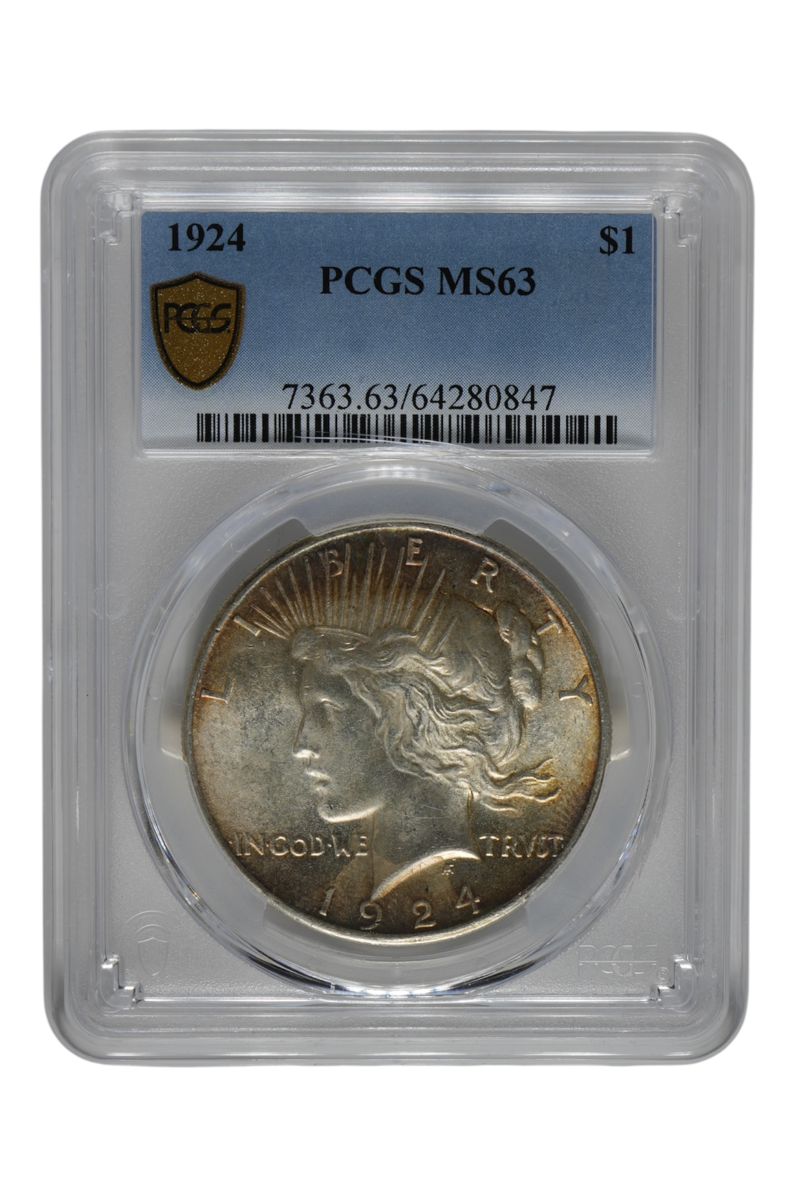 1924 0.8586 oz Silver United States Peace Dollar PCGS MS-63