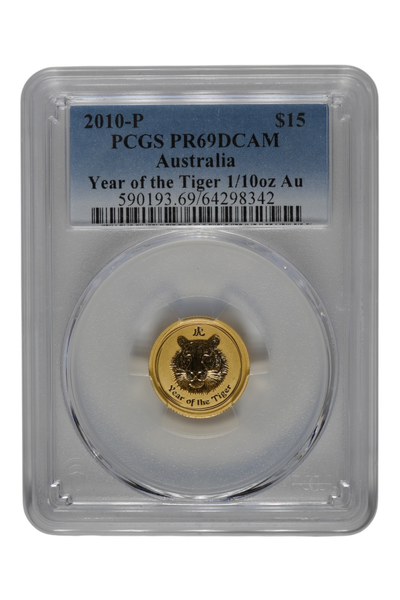 2010-P 1/10 oz Australia Gold Lunar Tiger PCGS PR 69 DCAM