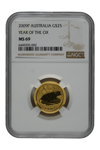 2009 1/4 oz Gold Australia Lunar Ox NGC MS 69