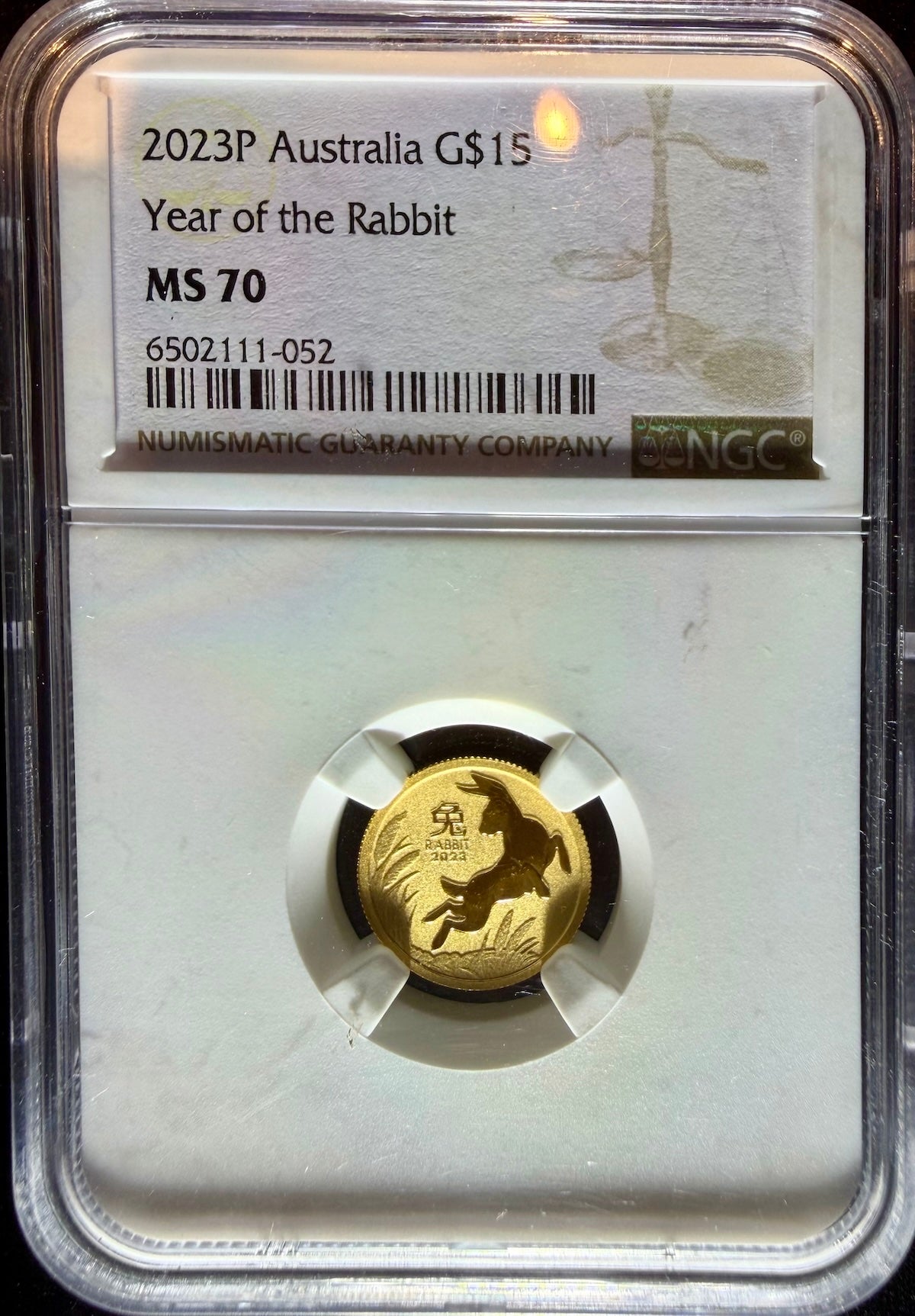 2023 1/10 oz Gold Australia Lunar Rabbit NGC MS 70