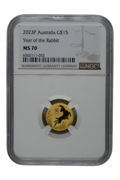 2023 1/10 oz Gold Australia Lunar Rabbit NGC MS 70