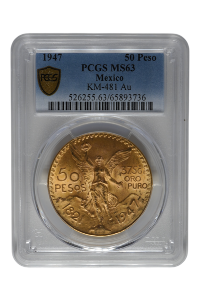 1947 Mexico Gold Centenario 50 Pesos PCGS MS 63