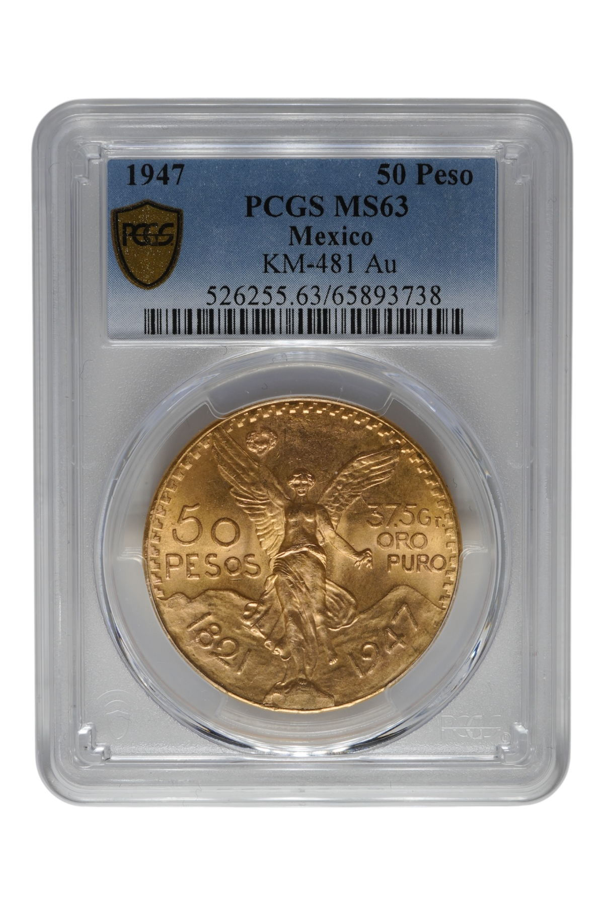 1947 Mexico Gold Centenario 50 Pesos PCGS MS 63