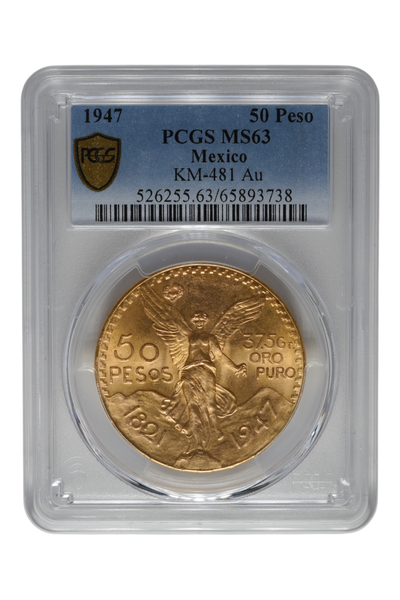 1947 Mexico Gold Centenario 50 Pesos PCGS MS 63