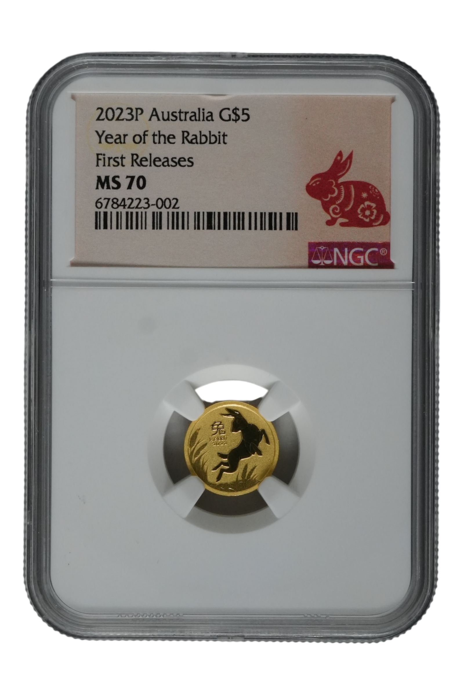 2023 1/20 oz Gold Australia Lunar Rabbit NGC MS 70