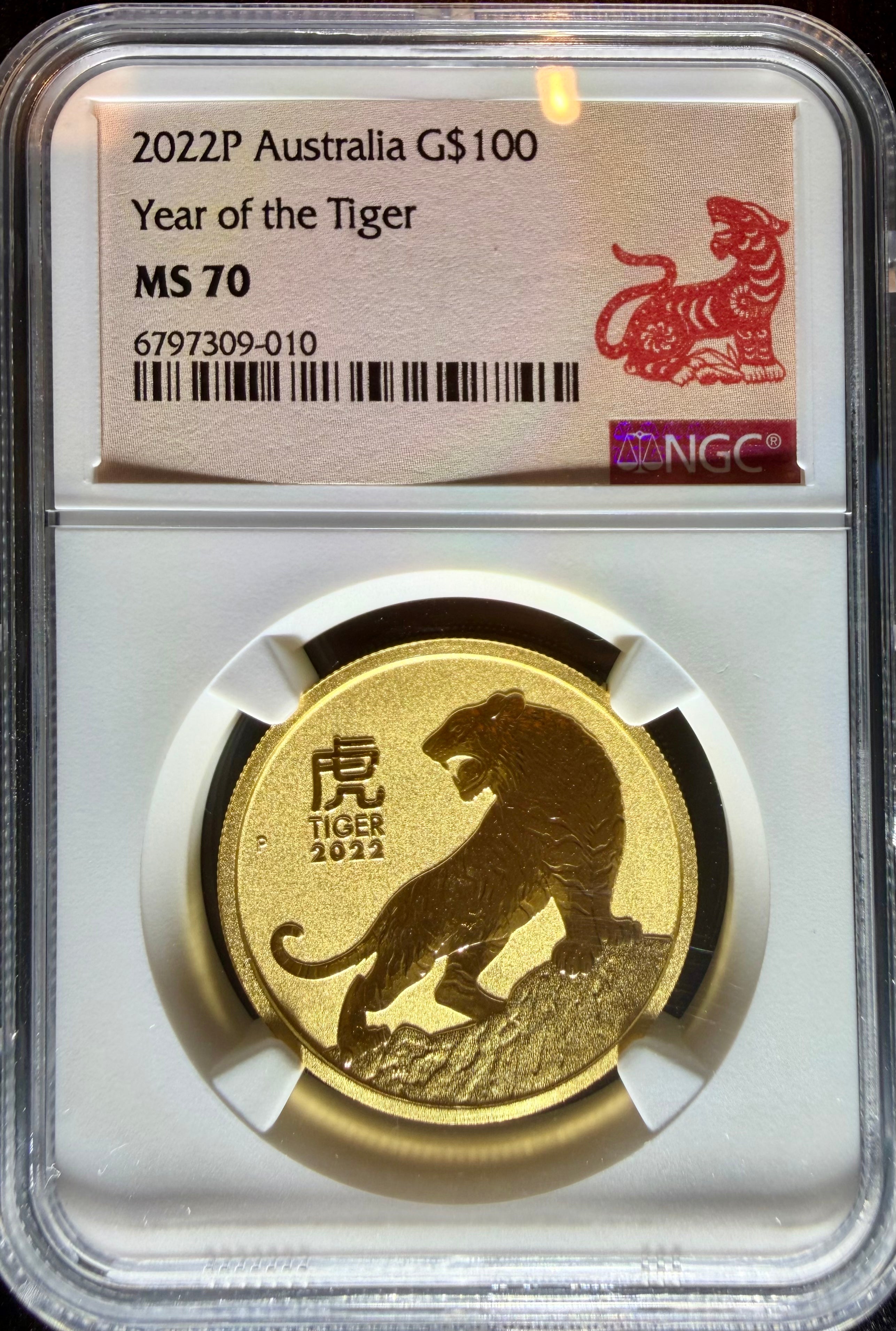 2022 1 oz Gold Australia Lunar Tiger NGC MS 70