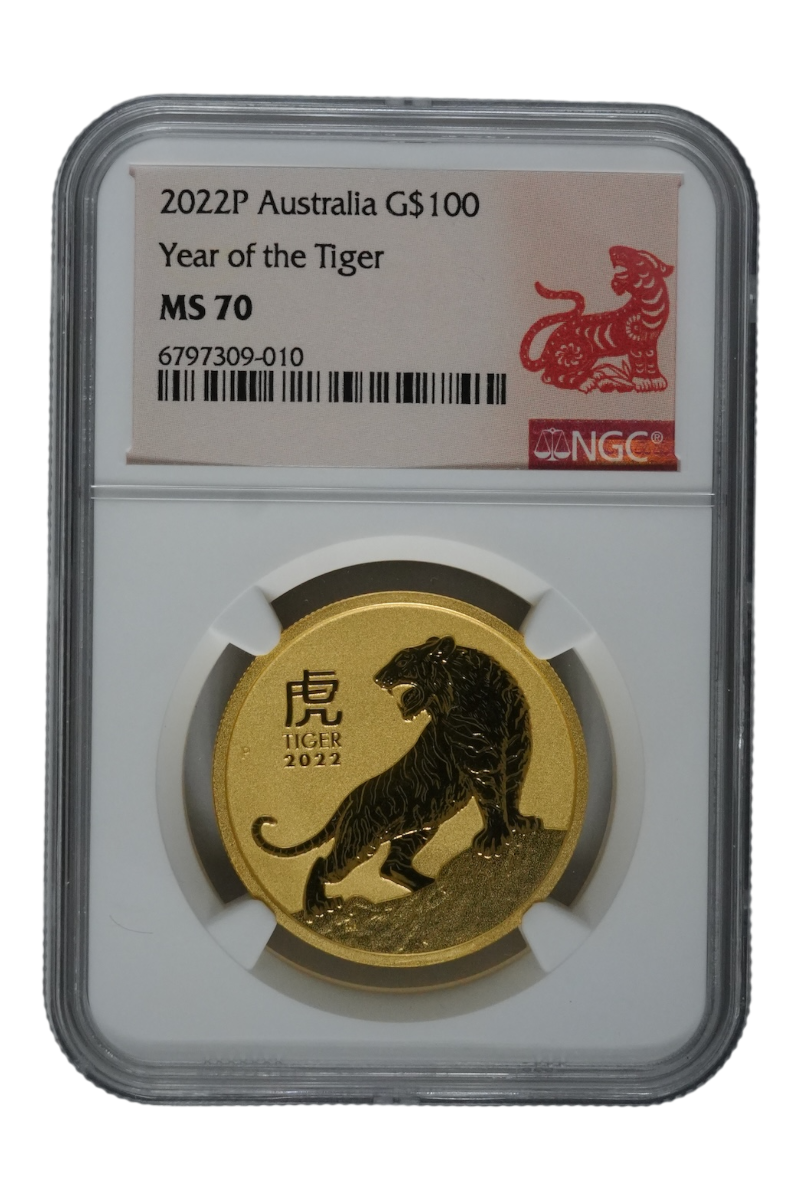 2022 1 oz Gold Australia Lunar Tiger NGC MS 70