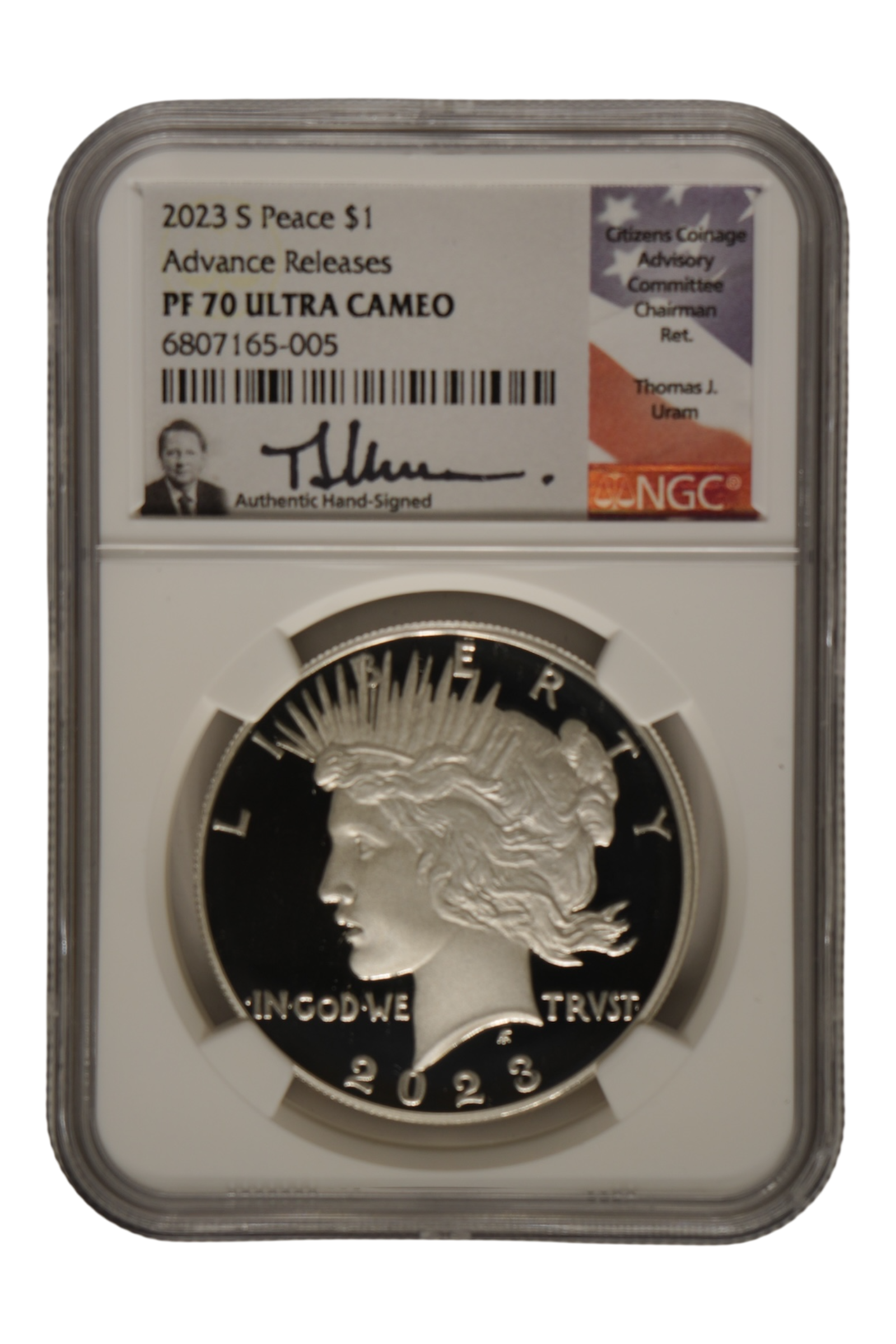 2023-S Peace Silver Dollar NGC PF 70 Ultra Cameo Advance Releases (Uram Signed)
