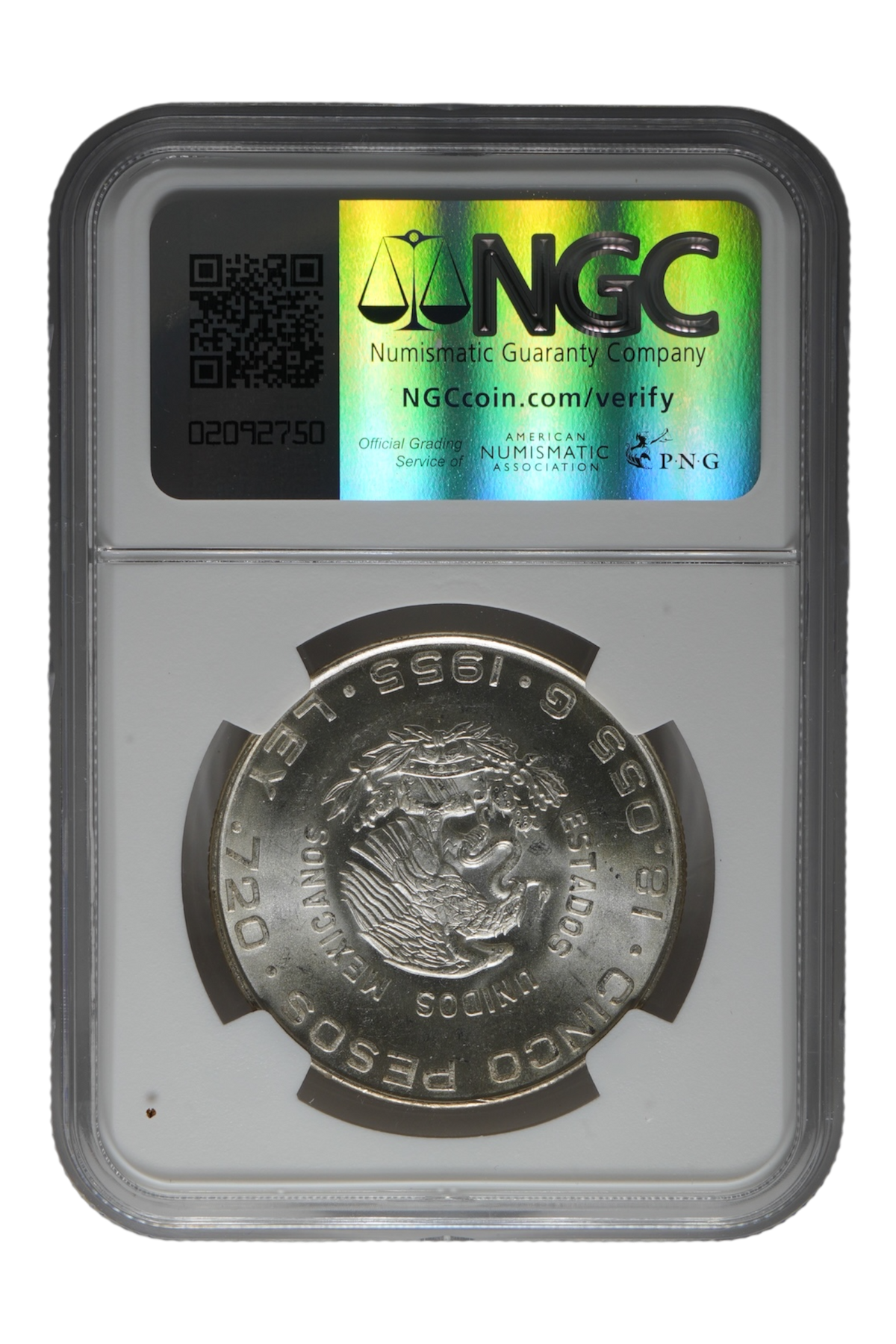 1955 Mexico Silver 5 Pesos NGC MS 65