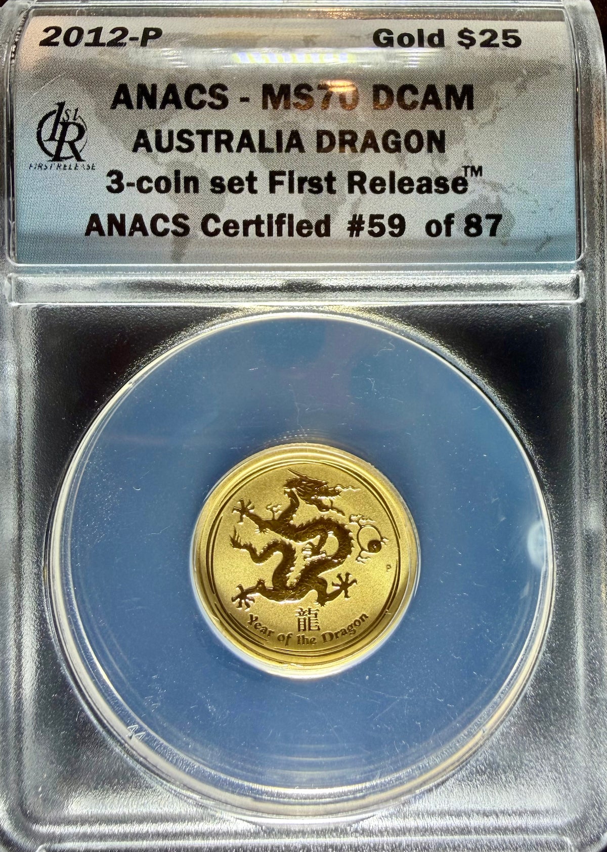 2012 1/4 oz Gold Australia Lunar Dragon ANACS MS70 DCAM