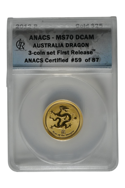 2012 1/4 oz Gold Australia Lunar Dragon ANACS MS70 DCAM