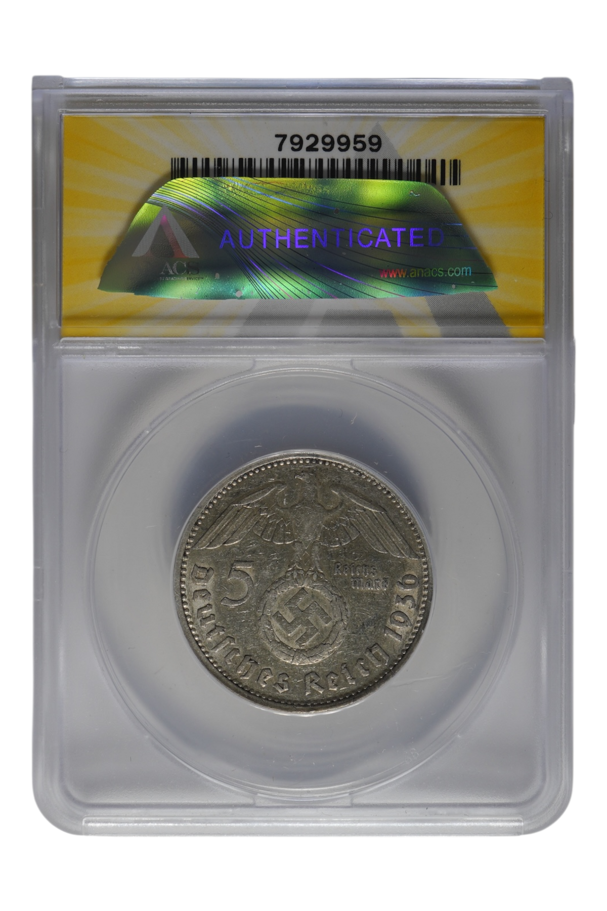 1936 Germany Silver 5 Reichsmark ANACS EF 45