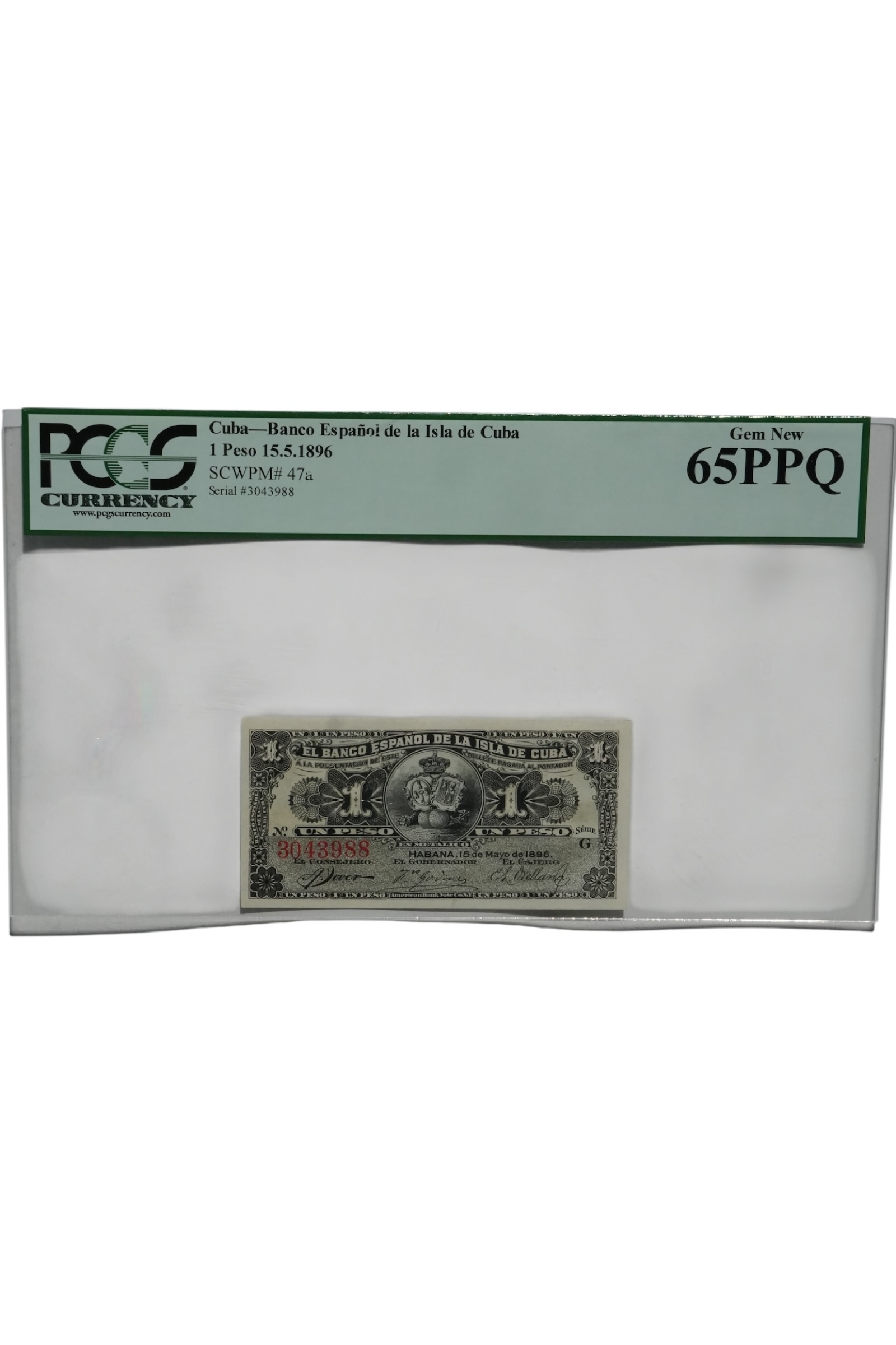 1896 1/1000 oz Other Cuba Banknote 1 Peso PCGS 65 PPQ