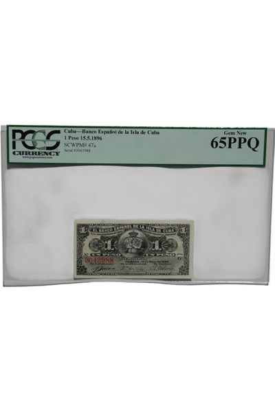 1896 1/1000 oz Other Cuba Banknote 1 Peso PCGS 65 PPQ