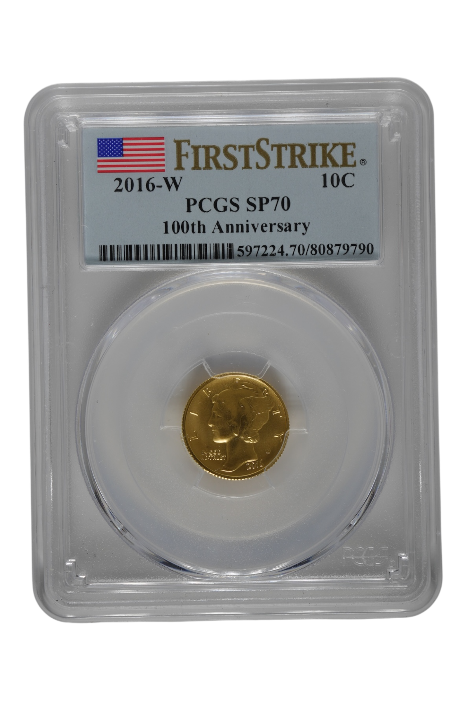 2016-W 1/10 oz Gold Mercury Dime Centennial PCGS SP 70 First Strike