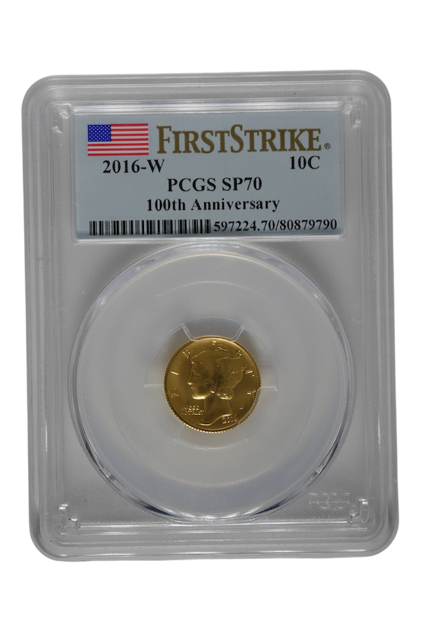 2016-W 1/10 oz Gold Mercury Dime Centennial PCGS SP 70 First Strike