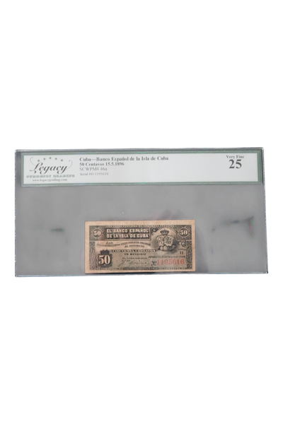 1896 Cuba Banknote 50 Centavos Legacy VF-25