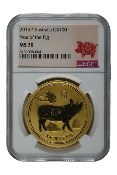 2019 1 oz Gold Australia Lunar Pig NGC MS 70