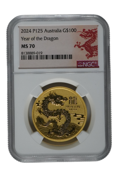 2024 1 oz Gold Australia Lunar Dragon NGC MS 70