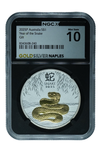 2025-P 1 oz Silver Australia Lunar Snake NGCX MS-10 Gilt