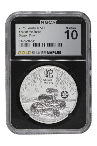 2025-P 1 oz Silver Australia Lunar Snake (Dragon Privy) NGCX MS-10