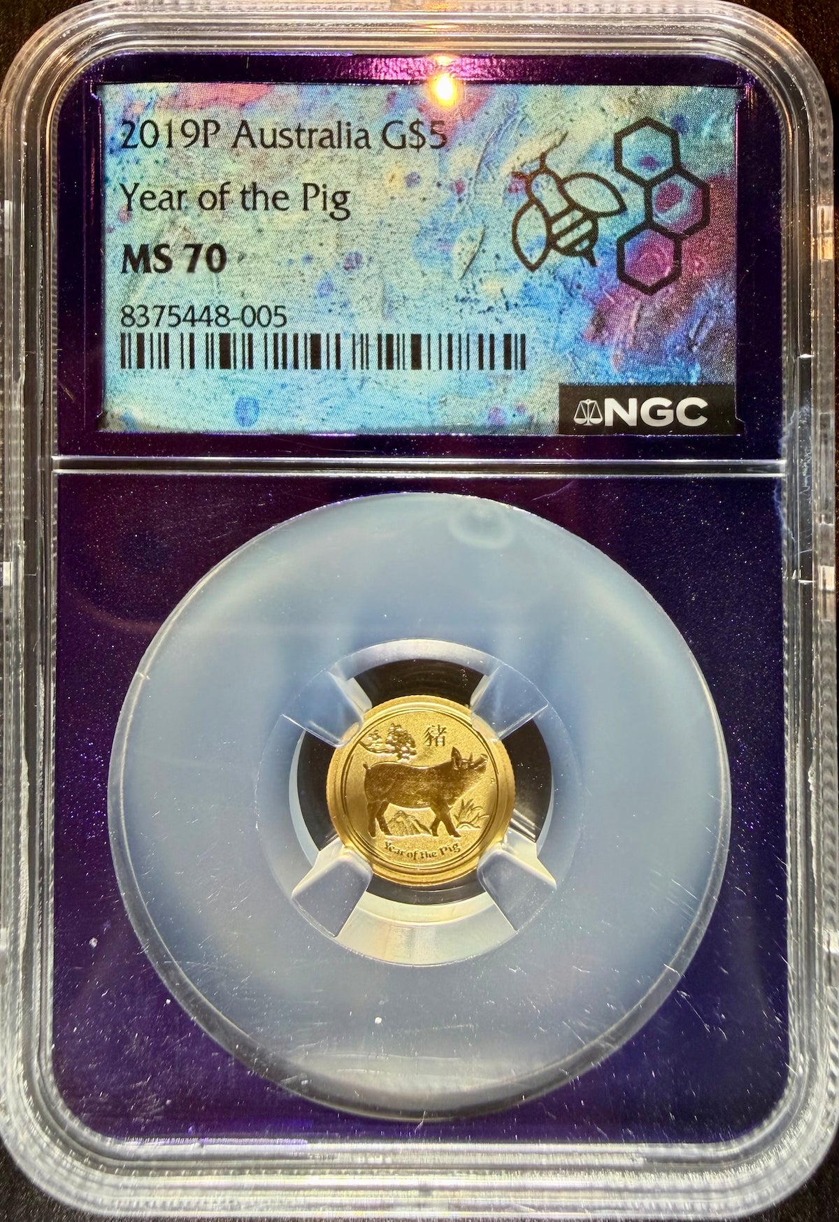 2019 1/20 oz Gold Australia Lunar Pig NGC MS 70