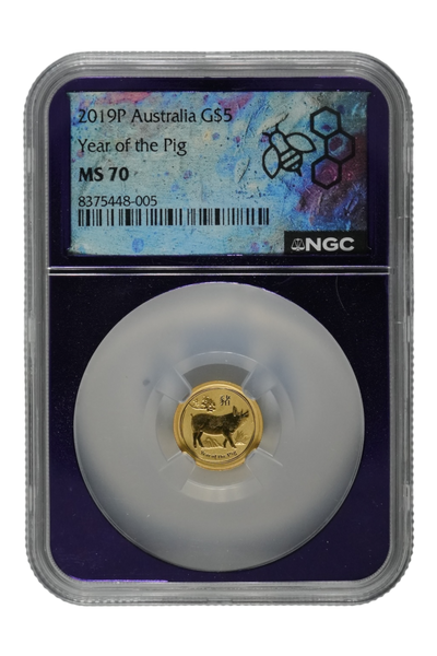 2019 1/20 oz Gold Australia Lunar Pig NGC MS 70