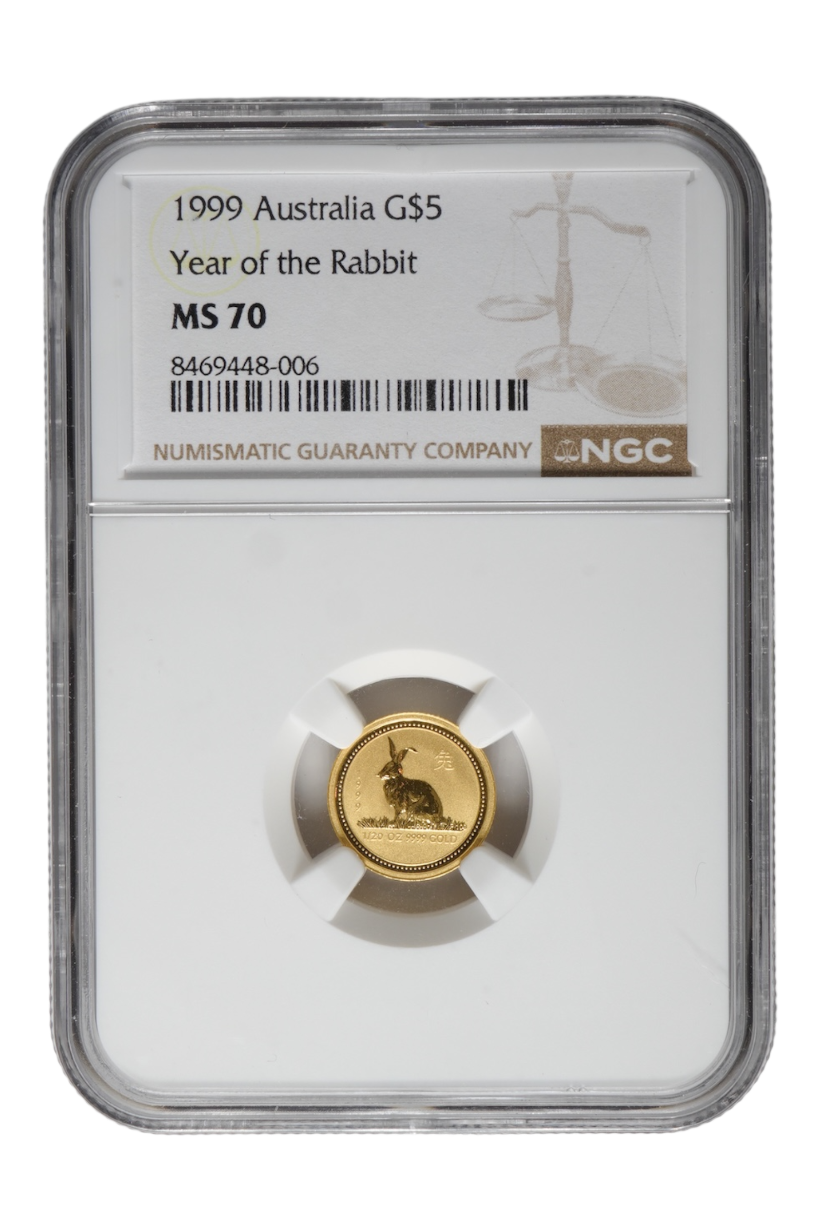 1999 1/20 oz Gold Australia Lunar Rabbit NGC MS 70