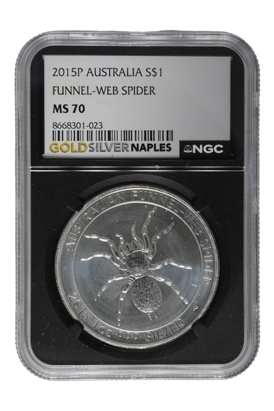 2015 1 oz Australia Silver Funnel-Web Spider NGC MS 70