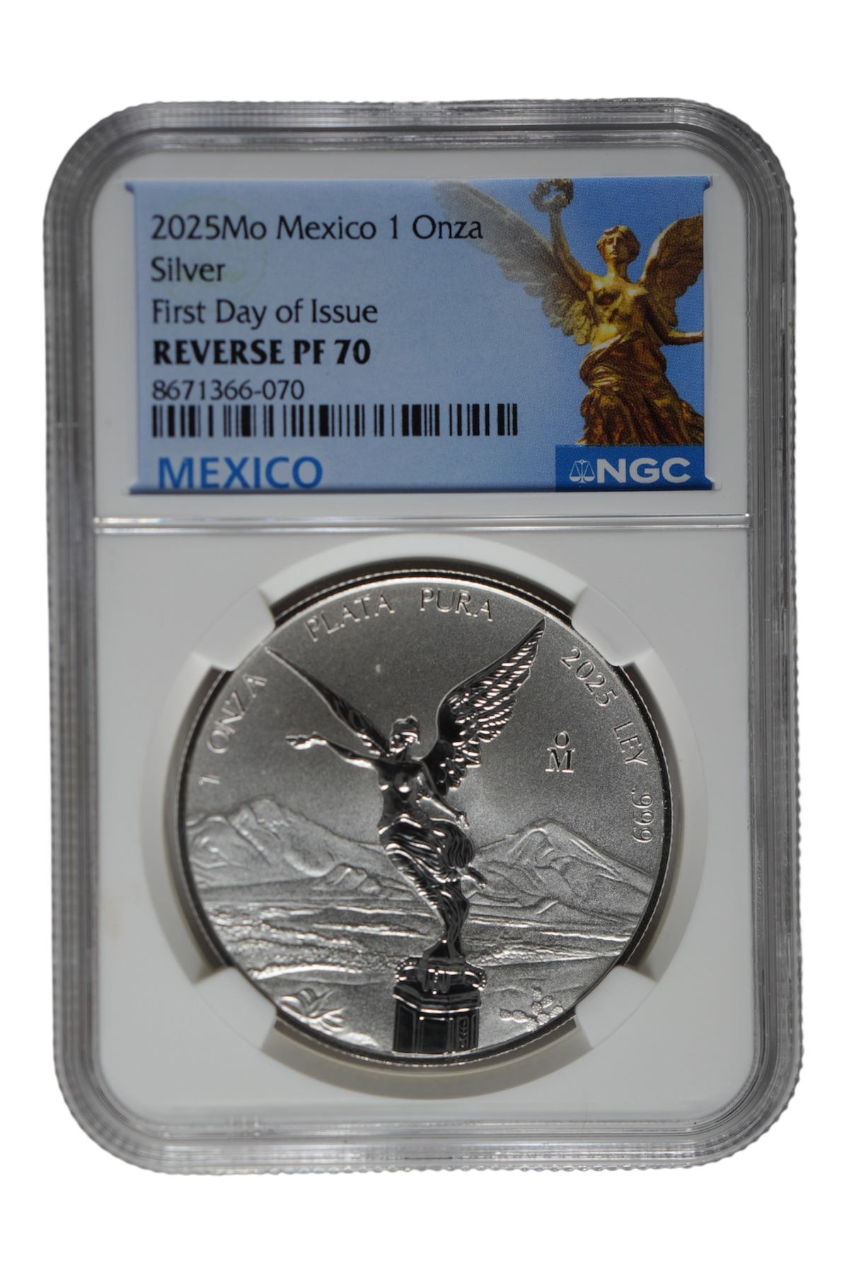 Mexico 2025-Mo Silver Onza Libertad Reverse Proof KM-639 First Day of Issue NGC Proof-70